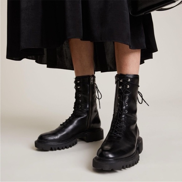 All Saints Maren Leather Combat Boots size EU 40 US 10 - see description of flaw